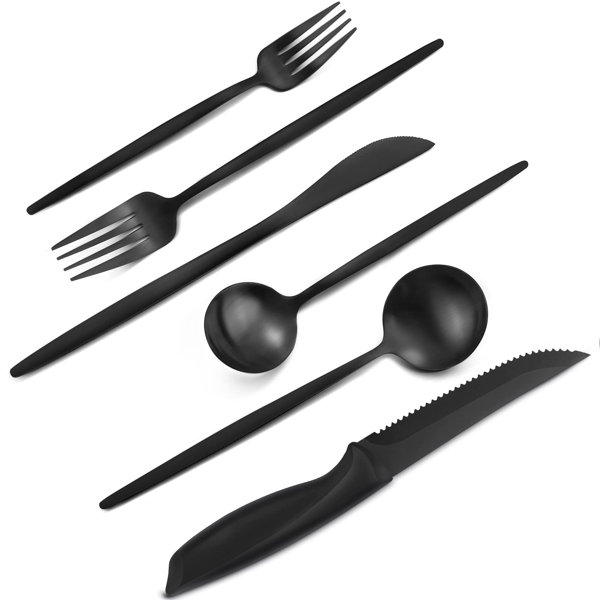 Latitude Run® 24Piece Matte Black Stainless Steel Silverware Set With